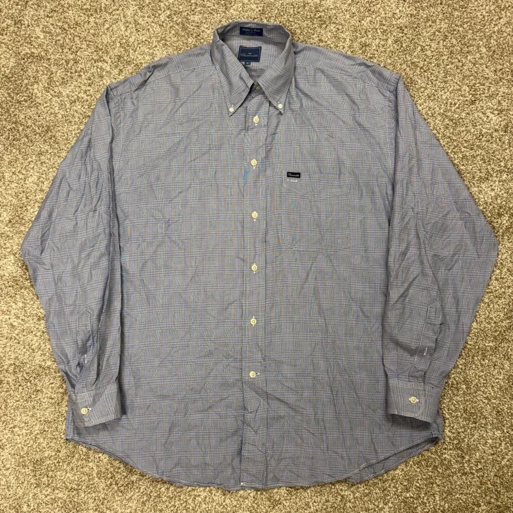 Vintage Faconnable Button Down Shirt Mens XL Glen Plaid Long Sleeve USA Made